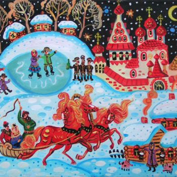 Pintura titulada "The Christmas Eve" por Maria Podverbnaya, Obra de arte original, Oleo