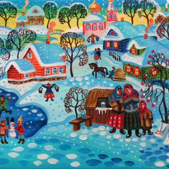 Pintura titulada "Village theme" por Maria Podverbnaya, Obra de arte original, Oleo