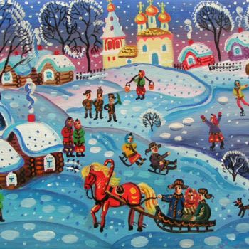Painting titled "The snowfal" by Maria Podverbnaya, Original Artwork, Oil