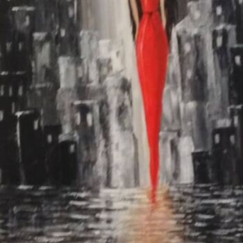 Painting titled "Lady in red" by Maria Rigatou, Original Artwork, Acrylic