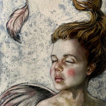 Painting titled "Rose Angel" by Maria Romano, Original Artwork, Pastel
