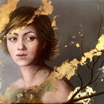 Malerei mit dem Titel "Listening" von Maria Romano, Original-Kunstwerk, Öl Auf Keilrahmen aus Holz montiert