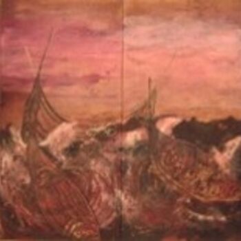 Ζωγραφική με τίτλο "Mar rojo con tormen…" από Maria Rosa Astorga, Αυθεντικά έργα τέχνης