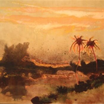 Painting titled "Dos palmeras a cont…" by Maria Rosa Astorga, Original Artwork