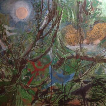 绘画 标题为“Selva con dos tigres” 由Maria Rosa Astorga, 原创艺术品, 油