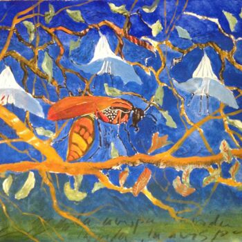Pittura intitolato "Avispa y cielo azul" da Maria Rosa Astorga, Opera d'arte originale, Olio
