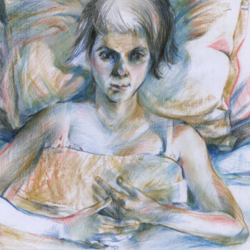 Pintura intitulada "Amelie - pencil ill…" por Maria Shedrina, Obras de arte originais, Conté