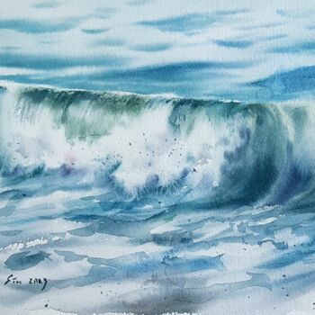 Painting titled "Wave Sketch" by Maria Sin, Original Artwork, Watercolor