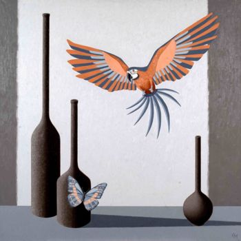 Pintura intitulada ""Butterfly and parr…" por Maria Snigirevskaya, Obras de arte originais, Óleo Montado em Armação em madei…