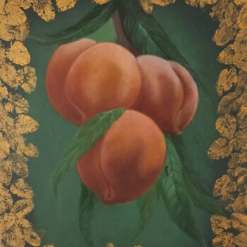 Schilderij getiteld "персики с золотыми…" door Maria Solntseva, Origineel Kunstwerk, Olie