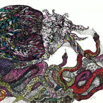 Рисунок под названием "Unicorn&Snakes" - Maria Susarenko, Подлинное произведение искусства, Чернила