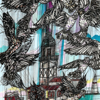 Drawing titled "The Maidens Tower" by Maria Susarenko, Original Artwork, Ballpoint pen