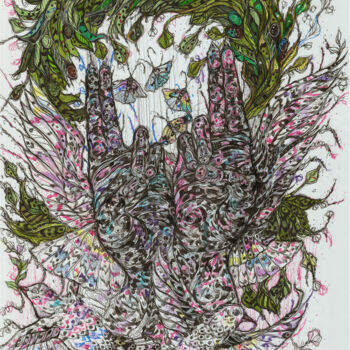 Zeichnungen mit dem Titel "The Mudra of Peace" von Maria Susarenko, Original-Kunstwerk, Kugelschreiber