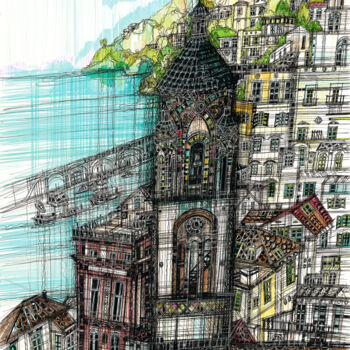 Disegno intitolato "Amalfi Cathedral" da Maria Susarenko, Opera d'arte originale, Inchiostro