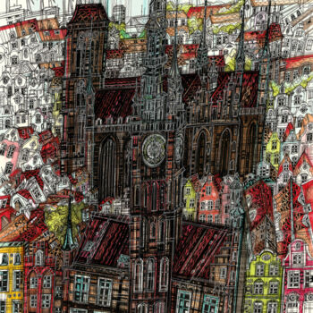 Dessin intitulée "Gdansk Cityscape" par Maria Susarenko, Œuvre d'art originale, Stylo gel