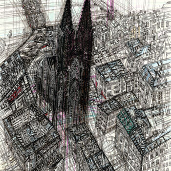 Dessin intitulée "Cologne Cathedral" par Maria Susarenko, Œuvre d'art originale, Encre