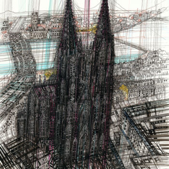 Dessin intitulée "Cologne Cathedral II" par Maria Susarenko, Œuvre d'art originale, Marqueur