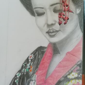 Рисунок под названием "love of a geisha" - Maria Teresa Napolitano, Подлинное произведение искусства, Графит