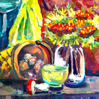 Schilderij getiteld "Still life with a b…" door Maria Terskikh, Origineel Kunstwerk, Gouache