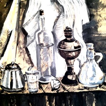 Painting titled "Still life with tea…" by Maria Terskikh, Original Artwork, Gouache