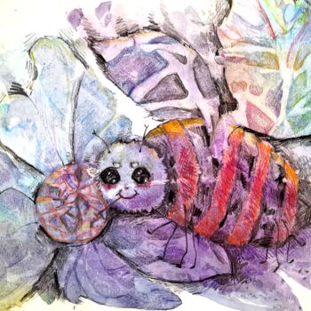 Painting titled "A fabulous bee on a…" by Maria Terskikh, Original Artwork, Watercolor