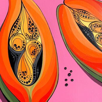 Painting titled "PAPAYA MOOD" by Maria Tuzhilkina, Original Artwork, Acrylic Mounted on Wood Stretcher frame