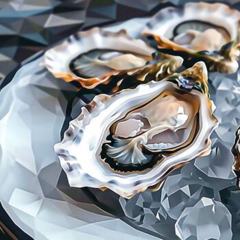 Artes digitais intitulada "OYSTERS ON ICE" por Maria Tuzhilkina, Obras de arte originais, Pintura digital Montado em Armação…