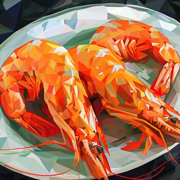 Digital Arts titled "KING PRAWNS ON A WH…" by Maria Tuzhilkina, Original Artwork, Digital Painting Mounted on Wood Stretcher…