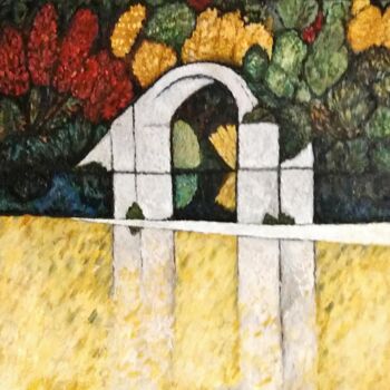 Schilderij getiteld "Bridge in Italy" door Maria Van Raalten, Origineel Kunstwerk, Olie