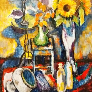 Painting titled "Still life with sun…" by Maria Van Raalten, Original Artwork, Oil