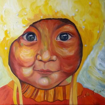 Peinture intitulée "L 'enfant au bonne…" par Maria Villain, Œuvre d'art originale, Huile