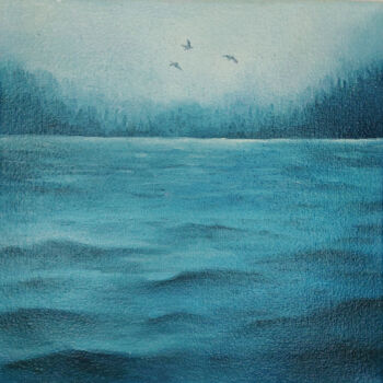 Malarstwo zatytułowany „Foggy lake, oil pai…” autorstwa Мария Власенко, Oryginalna praca, Olej