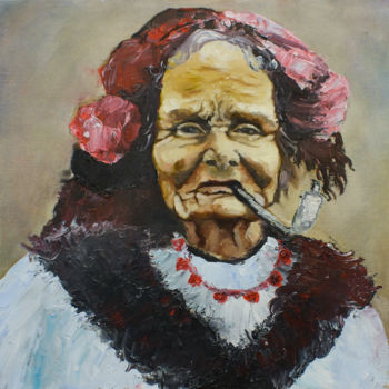 Malerei mit dem Titel "Huzulka (an old wom…" von Maria Werstler, Original-Kunstwerk, Öl