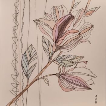 Peinture intitulée "Magnolia abstract" par Maria Xavier Alves (XAM), Œuvre d'art originale, Aquarelle
