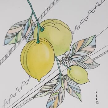 Painting titled "Les citrons" by Maria Xavier Alves (XAM), Original Artwork, Watercolor