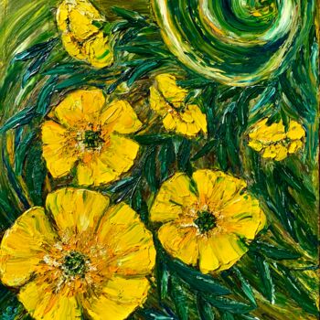 Malerei mit dem Titel "Yellow flowers" von Maria Zasidkovych (Mariia), Original-Kunstwerk, Öl