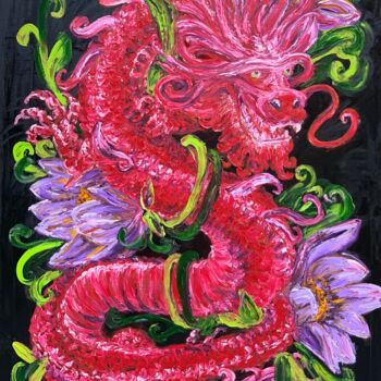 Schilderij getiteld "Red Dragon" door Maria Zasidkovych (Mariia), Origineel Kunstwerk, Olie