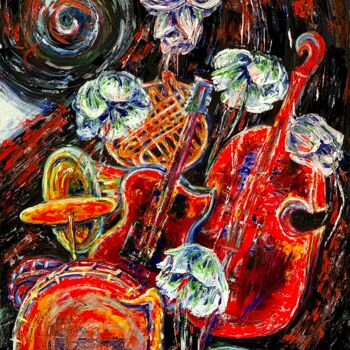 Painting titled "Music of the Flowers" by Maria Zasidkovych (Mariia), Original Artwork, Oil Mounted on Wood Stretcher frame