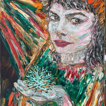 Картина под названием "Girl and Snowflake" - Maria Zasidkovych (Mariia), Подлинное произведение искусства, Масло