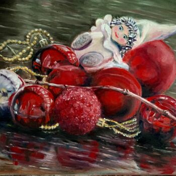 Painting titled "A Christmas gift" by Maria Zasidkovych (Mariia), Original Artwork, Oil Mounted on Wood Stretcher frame