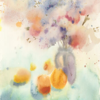 Painting titled "Flowers and apricots" by Maria Zhdan, Original Artwork, Watercolor