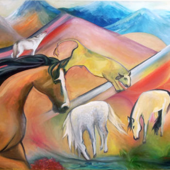 Painting titled "Alegria nas montanh…" by Maria Mota, Original Artwork, Oil