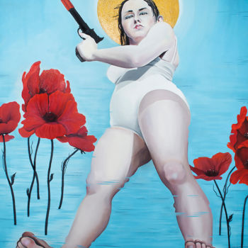 Peinture intitulée "The Poppy Babe" par Mariaboart, Œuvre d'art originale