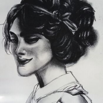 Dibujo titulada "Ritratto di donna" por Mariaceleste Arena, Obra de arte original, Carbón
