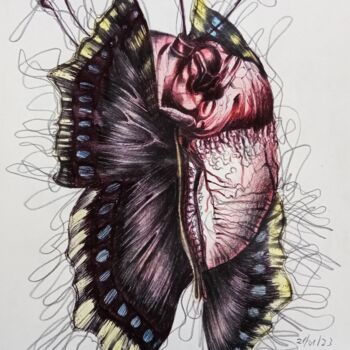 Zeichnungen mit dem Titel "Ho un cuore di farf…" von Mariaceleste Arena, Original-Kunstwerk, Conté-Buntstifte Auf Keilrahmen…