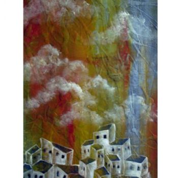 Painting titled "MGA BAHAY SA ESPANY…" by Maria Eugene Aniar, Original Artwork, Oil