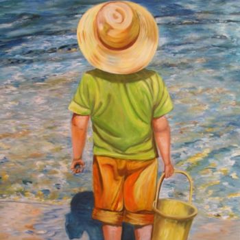 Pintura titulada "Niño en la playa" por Maria Franco, Obra de arte original