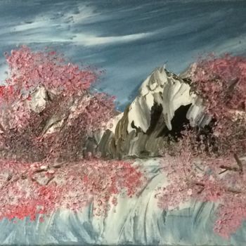 Pintura intitulada "Cascata Japonesa (J…" por Mariagil, Obras de arte originais, Óleo Montado em Painel de madeira