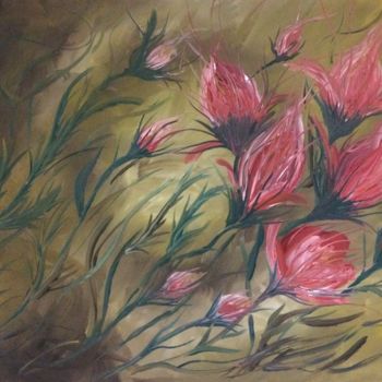 Pintura titulada "Desert Roses" por Mariagil, Obra de arte original, Oleo Montado en Panel de madera