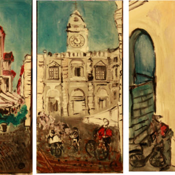 Pintura intitulada "trittico-piazza-del…" por Cimatti, Obras de arte originais, Óleo